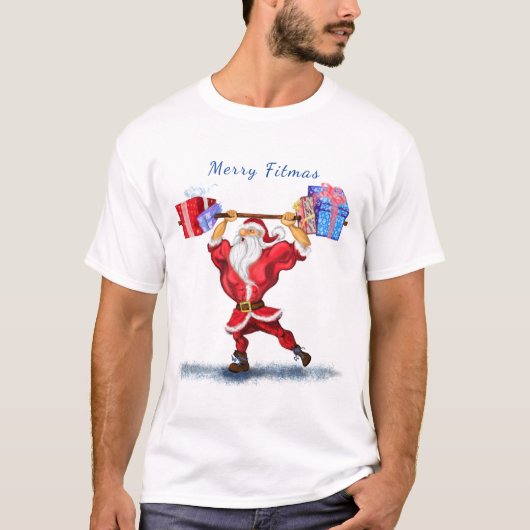 クリスマスTシャツボディビルダーSanta with Gift Tシャツ (正面)