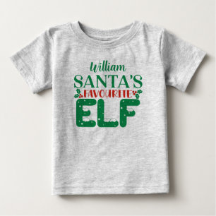 クリスマスTシャツ サンタのお気に入りのエルフ。名前を編集可能 ベビーTシャツ