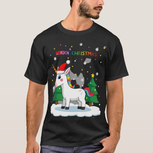 クリスマスTシャツ ユニコーン 女子 クリスマス服 クリスマス Tシャツ (正面)
