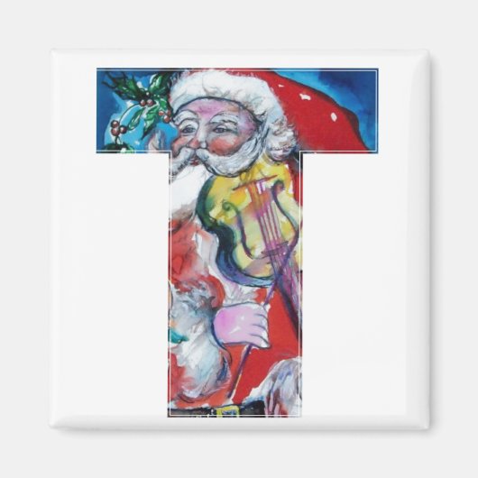 クリスマスTレター/バイオリンモノグラム付きサンタ マグネット (正面)