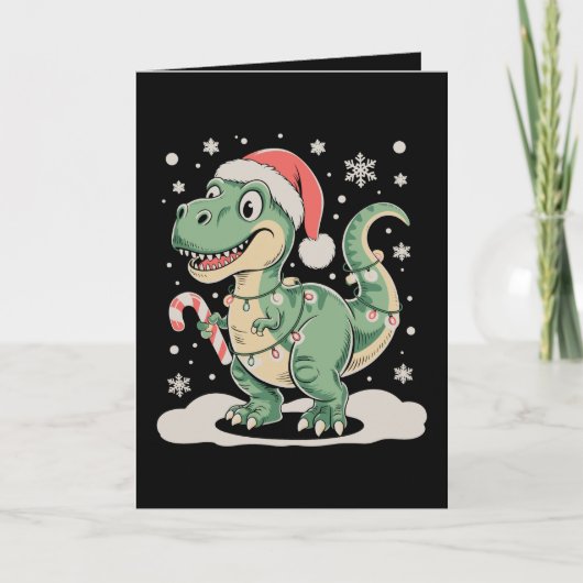 クリスマスTレックス恐竜Xmasサンタ帽子ホリデー カード (正面)