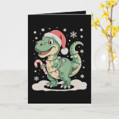 クリスマスTレックス恐竜Xmasサンタ帽子ホリデー カード (黄色い花)