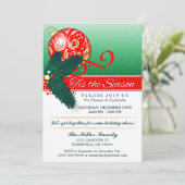 クリスマスTis季節の緑及び赤いパーティーの招待 招待状 (スタンド正面)