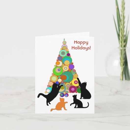 クリスマスTrを揺らす猫のまわりにクリスマスカード シーズンカード (正面)