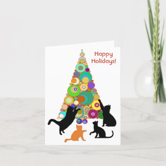 クリスマスTrを揺らす猫のまわりにクリスマスカード シーズンカード
