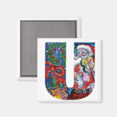 クリスマスUレター/バイオリンモノグラム付きサンタ マグネット (正面/裏面)