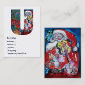 クリスマスUレター/バイオリンモノグラム付きサンタ 名刺 (正面/裏面)