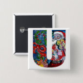 クリスマスUレター/バイオリンモノグラム付きサンタ 缶バッジ (正面&裏面)