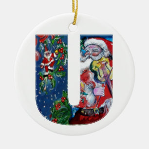 クリスマスU文字/SANTAクラウスとVIOLIN MONOGRAM セラミックオーナメント