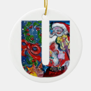 クリスマスU文字/SANTAクラウスとVIOLIN MONOGRAM セラミックオーナメント