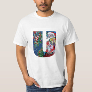 クリスマスU文字/SANTAクラウスとVIOLIN MONOGRAM Tシャツ