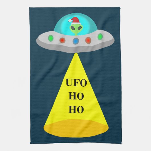 クリスマスUFOホーホソーサーエイリアン飛んでいる皿 キッチンタオル (縦)