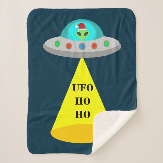 クリスマスUFOホーホソーサーエイリアン飛んでいる皿 シェルパブランケット (正面)