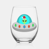 クリスマスUFOホーホソーサーエイリアン飛んでいる皿 ステムなしワイングラス (正面)