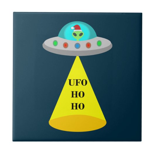 クリスマスUFOホーホソーサーエイリアン飛んでいる皿 タイル (正面)