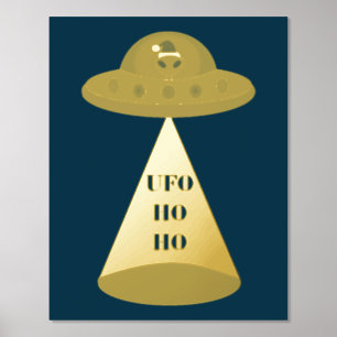 クリスマスUFOホーホソーサーエイリアン飛んでいる皿 箔ポスター