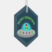 クリスマスUFOホーホソーサー飛んでいるエイリアンカスタム ガラスオーナメント (正面右)