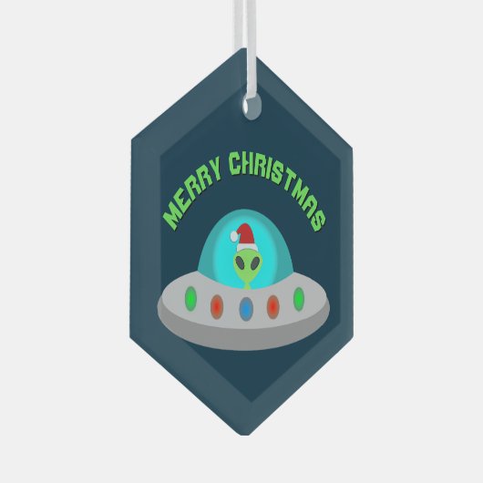 クリスマスUFOホーホソーサー飛んでいるエイリアンカスタム ガラスオーナメント (正面右)