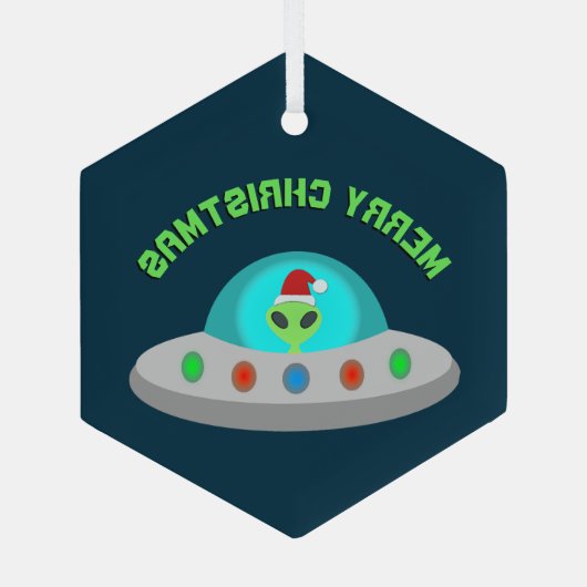 クリスマスUFOホーホソーサー飛んでいるエイリアンカスタム ガラスオーナメント (裏面)