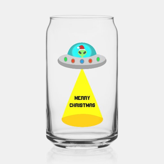 クリスマスUFOホーホソーサー飛んでいるエイリアンカスタム ガラス缶 (正面)