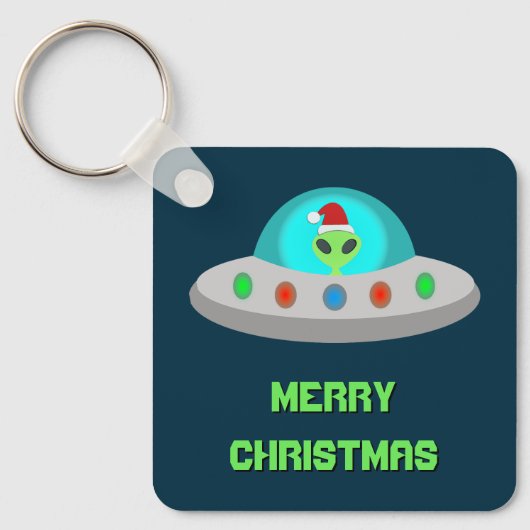 クリスマスUFOホーホソーサー飛んでいるエイリアンカスタム キーホルダー (正面)