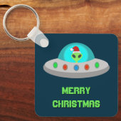 クリスマスUFOホーホソーサー飛んでいるエイリアンカスタム キーホルダー (正面)