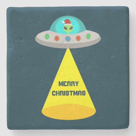 クリスマスUFOホーホソーサー飛んでいるエイリアンカスタム ストーンコースター (正面)