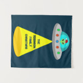 クリスマスUFOホーホソーサー飛んでいるエイリアンカスタム タペストリー (正面(横))