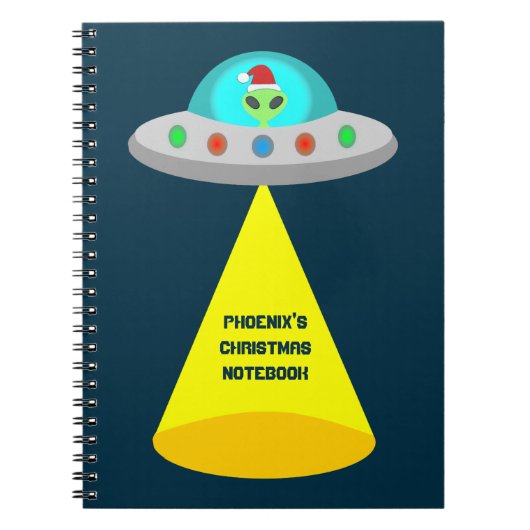 クリスマスUFOホーホソーサー飛んでいるエイリアンカスタム ノートブック (正面)