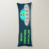 クリスマスUFOホーホソーサー飛んでいるエイリアンカスタム ボディピロー (裏面 (縦))