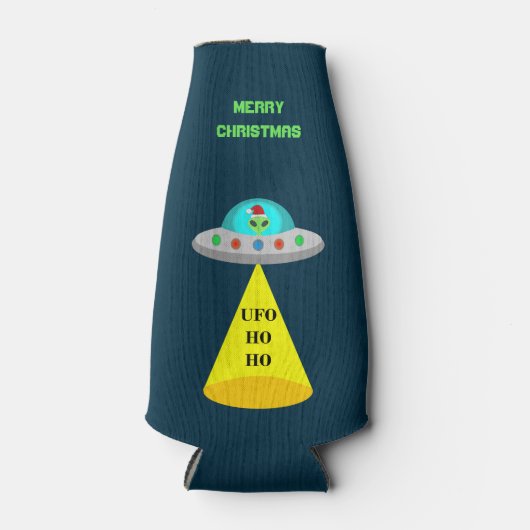 クリスマスUFOホーホソーサー飛んでいるエイリアンカスタム ボトルクーラー (正面)