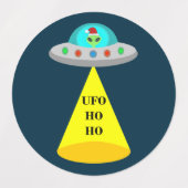 クリスマスUFOホーホソーサー飛んでいるエイリアンカスタム ラベル (デザイン1)
