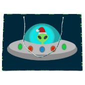 クリスマスUFOホーホソーサー飛んでいるエイリアンカスタム ラージペーパーバッグ (正面)