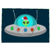 クリスマスUFOホーホソーサー飛んでいるエイリアンカスタム ラージペーパーバッグ (裏面)