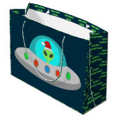 クリスマスUFOホーホソーサー飛んでいるエイリアンカスタム ラージペーパーバッグ (裏面アングル)