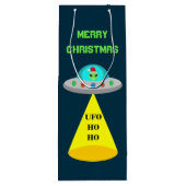 クリスマスUFOホーホソーサー飛んでいるエイリアンカスタム ワインギフトバッグ (裏面)