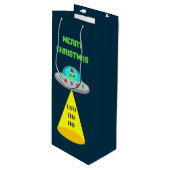 クリスマスUFOホーホソーサー飛んでいるエイリアンカスタム ワインギフトバッグ (正面アングル)