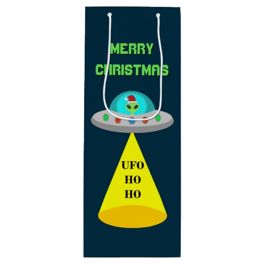 クリスマスUFOホーホソーサー飛んでいるエイリアンカスタム ワインギフトバッグ (正面)
