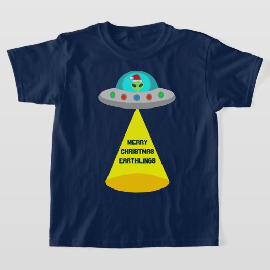 クリスマスUFOホーホソーサー飛んでいるエイリアンカスタム Tシャツ (レイダウン)