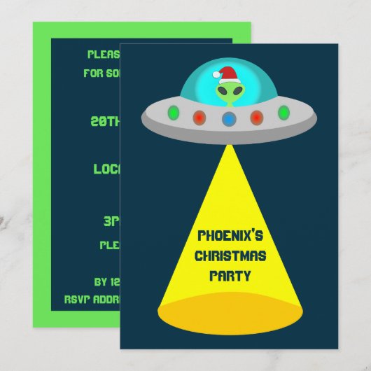 クリスマスUFOホーホーエイリアンソーサー飛んでいる 招待状 (正面/裏面)