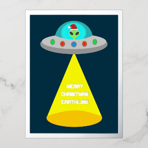 クリスマスUFOホーホーエイリアン飛んでいるソーサーカスタム 箔シーズンポストカード