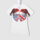 クリスマスUSAとイギリス国旗のハートとサンタハット オーナメント (正面)