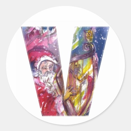 クリスマスVレター/サンタ遊・ハープ ラウンドシール (正面)