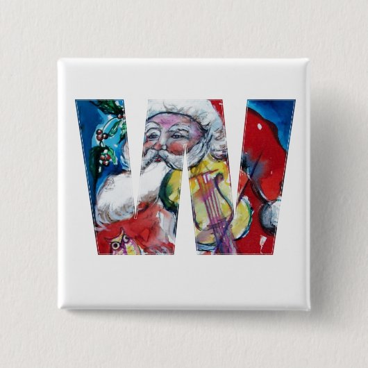 クリスマスWレター/バイオリンモノグラム付きサンタ 缶バッジ (正面)