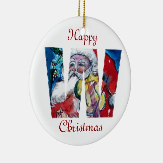 クリスマスW文字/SANTAクラウスとVIOLIN MONOGRAM セラミックオーナメント (右)