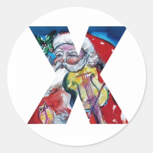 クリスマスXレター/バイオリンモノグラム付きサンタ ラウンドシール (正面)