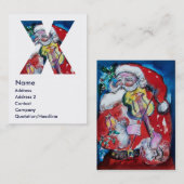 クリスマスXレター/バイオリンモノグラム付きサンタ 名刺 (正面/裏面)