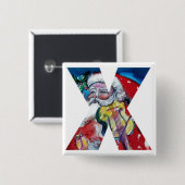 クリスマスXレター/バイオリンモノグラム付きサンタ 缶バッジ (正面&裏面)