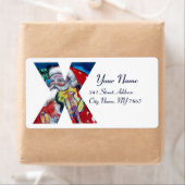 クリスマスX文字/バイオリンモノグラムとサンタクロース ラベル (インサイチュ)