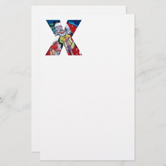 クリスマスX文字/バイオリンモノグラムとサンタクロース 便箋 (正面/裏面)